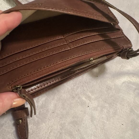 Lucky Brand Leather Crossbody Shoulder Bag Organizer Brown Boho Small wallet - Picture 7 of 7